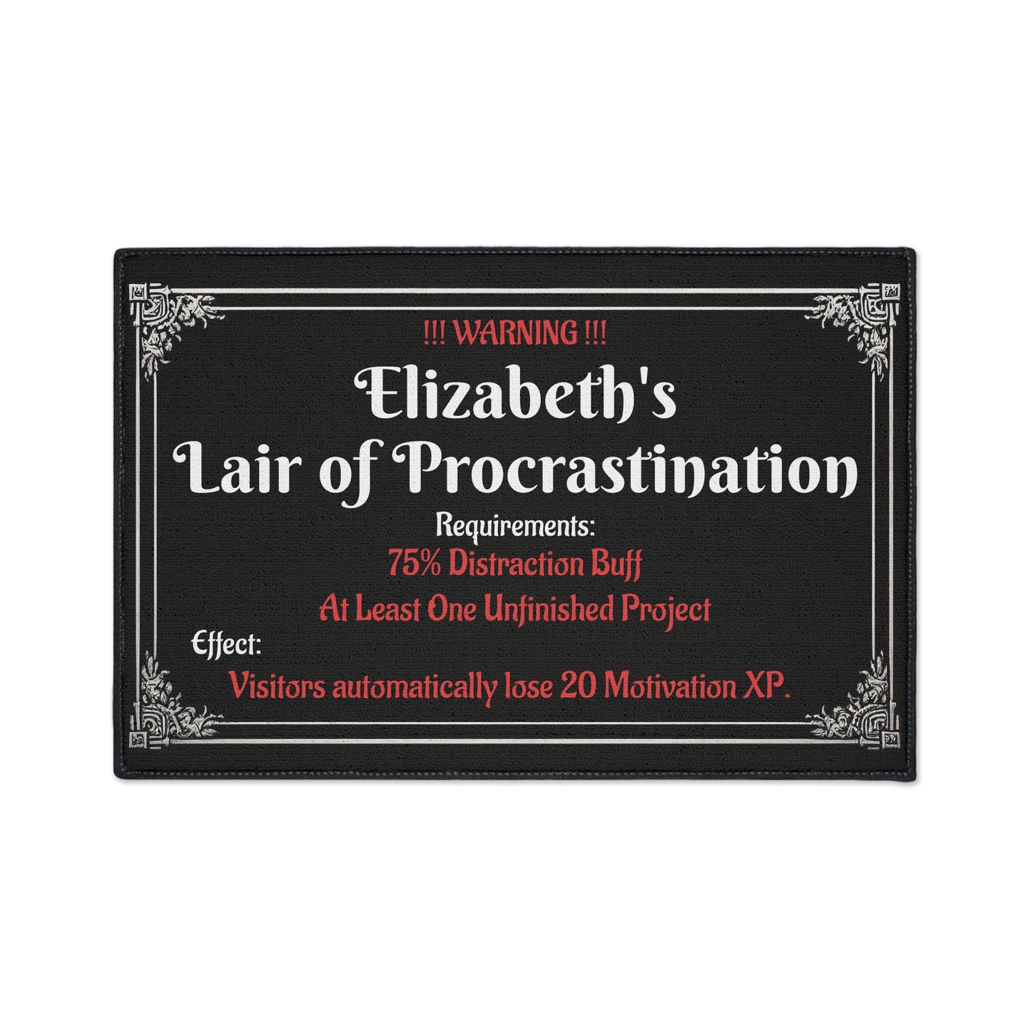 Lair of Procrastination Doormat – Personalized with your NAME