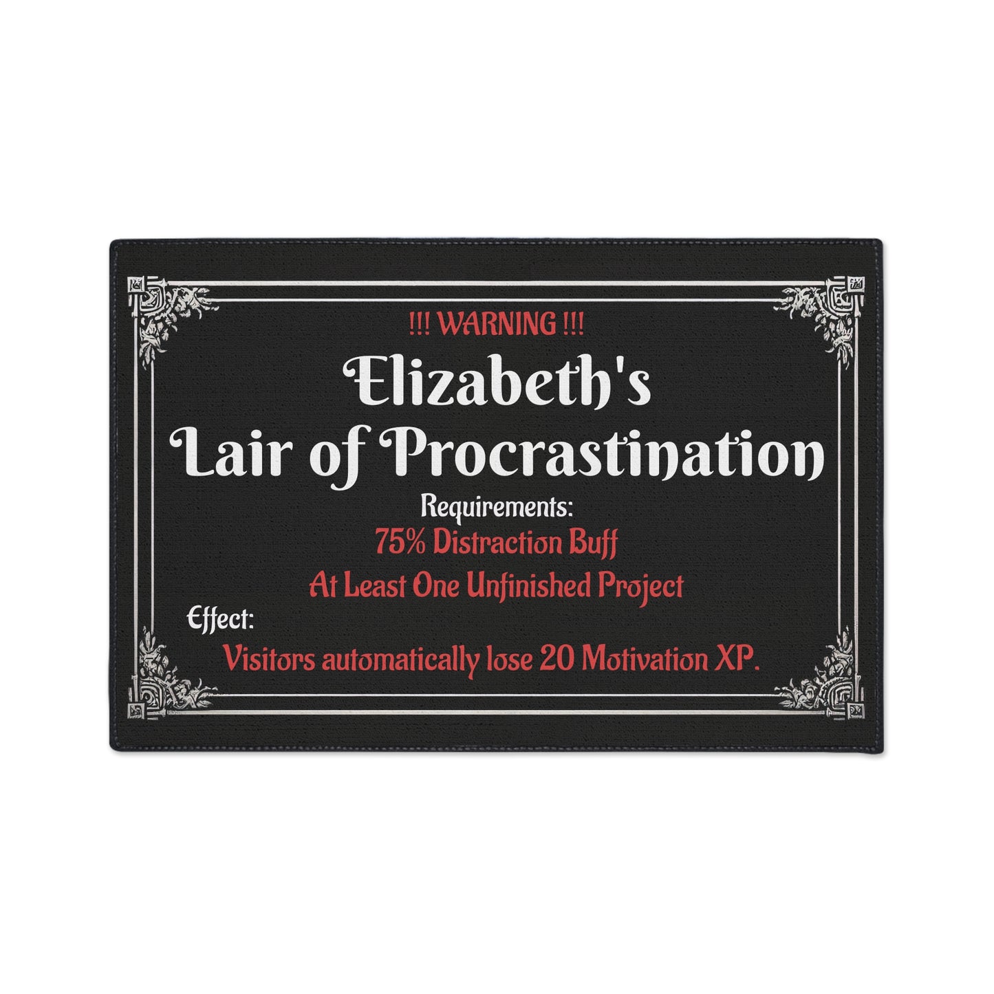 Lair of Procrastination Doormat – Personalized with your NAME