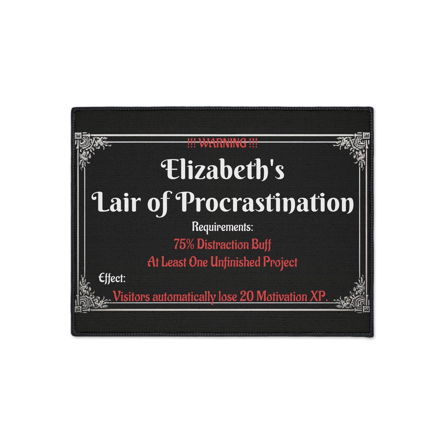 Lair of Procrastination Doormat – Personalized with your NAME